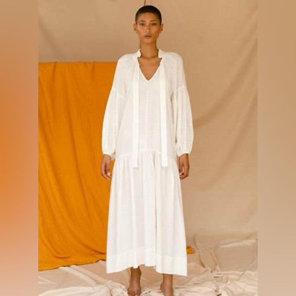 Cloe Cassandro Cream Linen Blend Midi Dress Size Medium